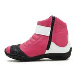 095AT-Bota motociclista feminina em couro legítimo nas cores rosa com branco AS95