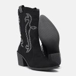 Bota Feminina Texana Western Salto Médio Couro Forrada 17000 preto camurça