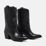 Bota Feminina Texana Western Salto Médio Couro Forrada 17003 Preto