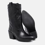 Bota Feminina Texana Western Salto Médio Couro Forrada 17003 Preto