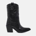 Bota Feminina Texana Western Salto Médio Couro Forrada 17003 Preto