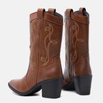 Bota Feminina Texana Western Salto Médio Couro Forrada 17006 Marrom