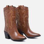 Bota Feminina Texana Western Salto Médio Couro Forrada 17006 Marrom