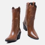 Bota Feminina Texana Western Salto Médio Couro Forrada 17006 Marrom