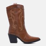 Bota Feminina Texana Western Salto Médio Couro Forrada 17006 Marrom