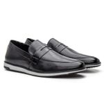 4703BGI-Sapato Social Loafer Masculino Casual em Couro nobre Preto