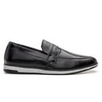 4703BGI-Sapato Social Loafer Masculino Casual em Couro nobre Preto