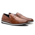 4703BGI-Sapato Social Loafer Masculino Casual em Couro nobre marrom