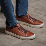 Sapatenis em Couro Casual Masculino Connect - Marrom