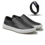 Slip On Street em Couro Preto + Gratis Relógio Digital Preto E L