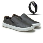 Slip On Street em Couro Café + Grátis Relógio Digital Preto E L