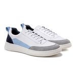 Sapatenis Masculino Apolo Colors em Couro - Branco/Azul E L