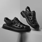 Sandália Comfort Lisboa em Couro - Preto