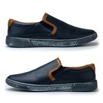 Slip On Street em Couro Marinho + Gratis Relógio Digital Preto E L
