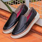 Slip On Iate Masculino Titanium em Couro - Preto