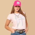 Camiseta Feminina Rosa Claro com Sela em Pedraria