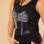 Blusinha Preta com estampa de Sela em Strass