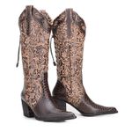 Bota Western Feminina Floral com Ajuste Couro