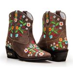 Bota Country Cano Baixo com Bordado Floral Em Couro