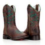 Bota Texana Laser Verde Bico Quadrado em Couro