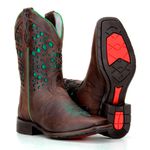 Bota Texana Laser Verde Bico Quadrado em Couro