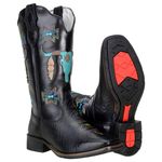 Bota Texana Feminina Western Touro Boho em Couro