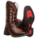 Bota Texana Feminina Bordados Geométricos em Couro