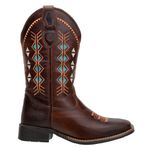 Bota Texana Feminina Bordados Geométricos em Couro