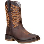 Bota Texana Masculina Raio Bico Quadrado em Couro