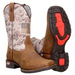 Bota Texana Masculina Camuflada Bandeira em Couro