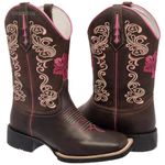 Bota Texana Feminina Flor Pink em Couro