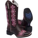 Bota Texana Feminina Hopper em Couro Bordado Floral Rosa TexasKing