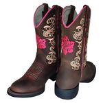 Bota Texana Feminina Flor Pink Bico Redondo Couro TexasKing