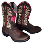 Bota Texana Feminina Flor Pink Bico Redondo Couro TexasKing