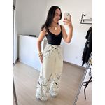 Calça Pantalona Estampada em Viscolinho com Cinto de Cordão