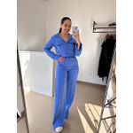Conjunto Alfaiataria Andressa- Blusa Jaquetinha e Calça Pantalona- Azul