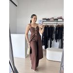 Conjunto de Blusa Túnica com Calça Pantalona-Marrom