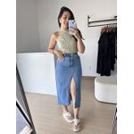 Saia Jeans Midi com Fenda