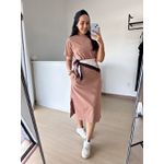 Vestido Camisetão Midi em Algodão Luxuoso - Nude