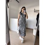 Vestido Bia – Longo em Tricô com Fenda Lateral e Manga Cavada -Cinza
