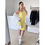 Vestido Canelado Midi Nula Manga Lays- Amarelo