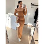 Vestido Longo Canelado Manga Longa Duda- Caramelo