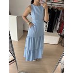 Vestido Barbara Longo com Renda Guipir na barra-Azul