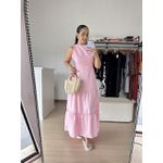 Vestido Barbara Longo com Renda Guipir na barra- Rosa 