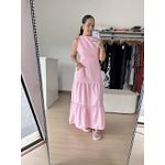 Vestido Barbara Longo com Renda Guipir na barra- Rosa 