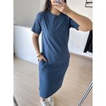 Vestido Camisetão Midi em Algodão Luxuoso- Azul jeans