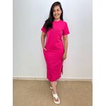 Vestido Camisetão Midi em Algodão Luxuoso- Bolso Quadrado Pink