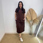 Vestido Camisetão Midi em Algodão Luxuoso- Marrom
