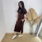 Vestido Camisetão Midi em Algodão Luxuoso- Marrom