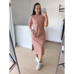 Vestido Camisetão Midi em Algodão Luxuoso - Nude